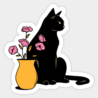 Playful Black Cat in yellow Sticker